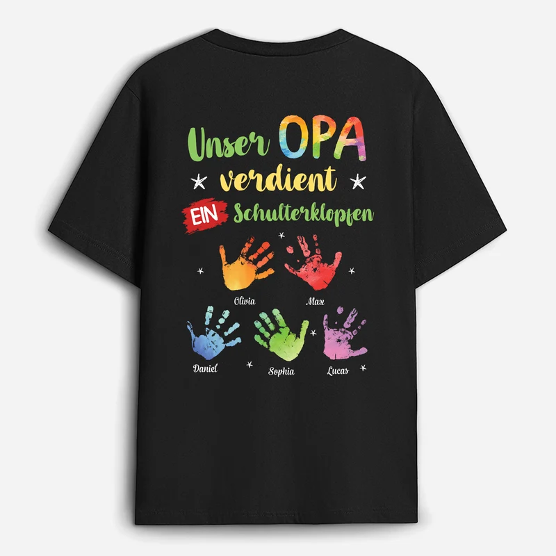 Unser Opa Verdient Ein Schulterklopfen - Personalisiertes Geschenk | T-Shirts Mit Rückenprint Opa Papa Lustig