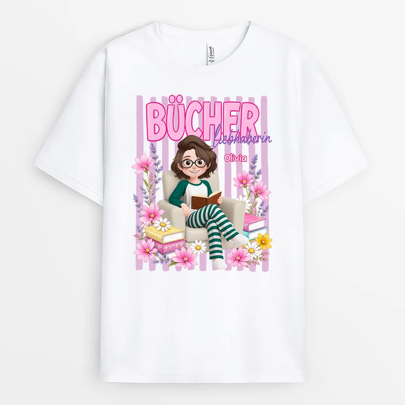 Bücherliebhaberin - Personalisiertes Geschenk | T Shirt Leseratte Frauen Cartoon