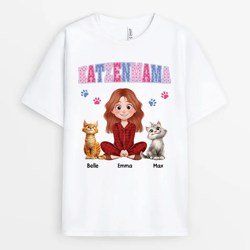 Katzenmama Katzenpapa - Personalisierte Geschenke Katze | T Shirt Pünktchenmuster