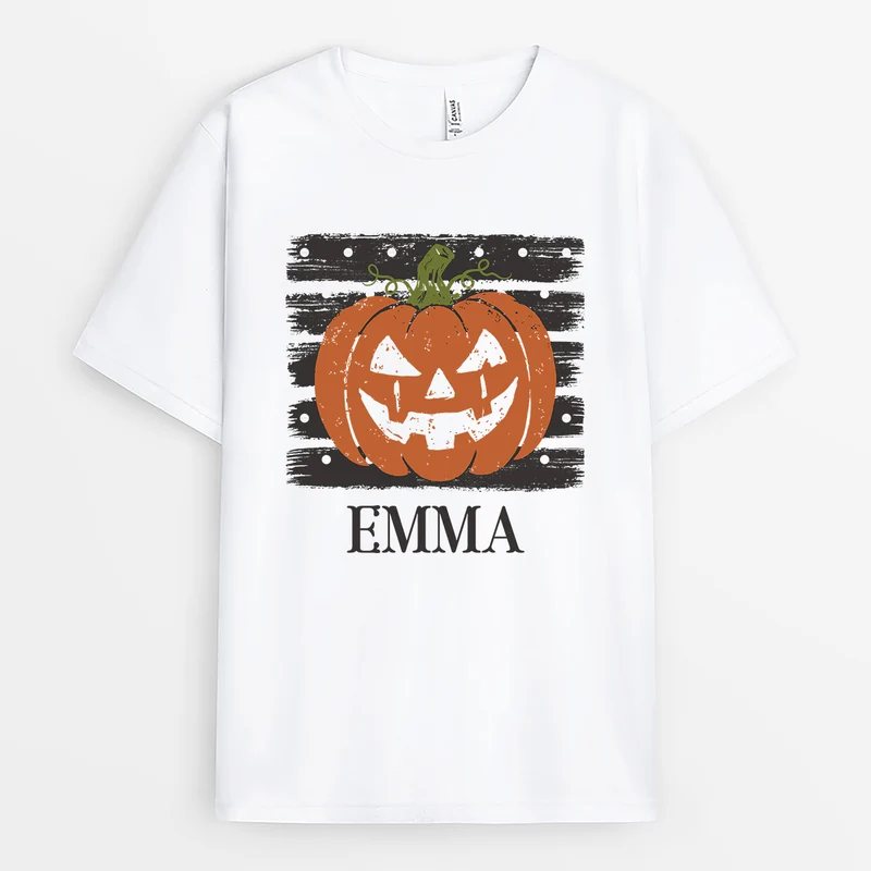 Halloween Kürbis - Personalisiertes Geschenk | T Shirt Männer Damen Weiß