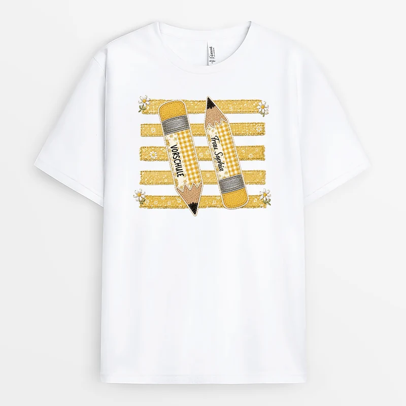 Kindergarten Geschenkschleife Bleistift - Personalisiertes Geschenk Lehrer | T Shirt Patchwork Weiß