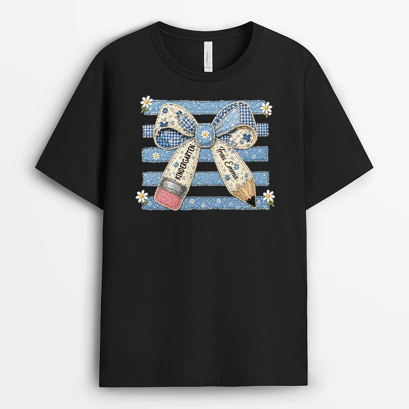 Kindergarten Geschenkschleife Bleistift - Personalisiertes Geschenk Lehrer | T Shirt Patchwork Schwarz