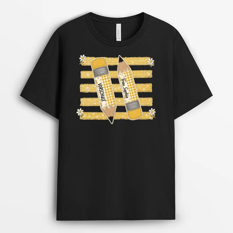 Kindergarten Geschenkschleife Bleistift - Personalisiertes Geschenk Lehrer | T Shirt Patchwork Schwarz