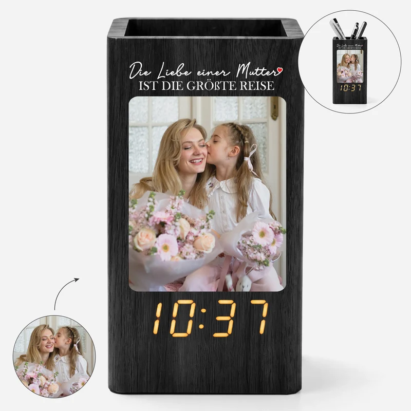 Die Liebe Eines Papas Ist Die Größte Reise - Personalisierte Geschenke Foto | Stiftehalter Mit Uhr Papa Mama