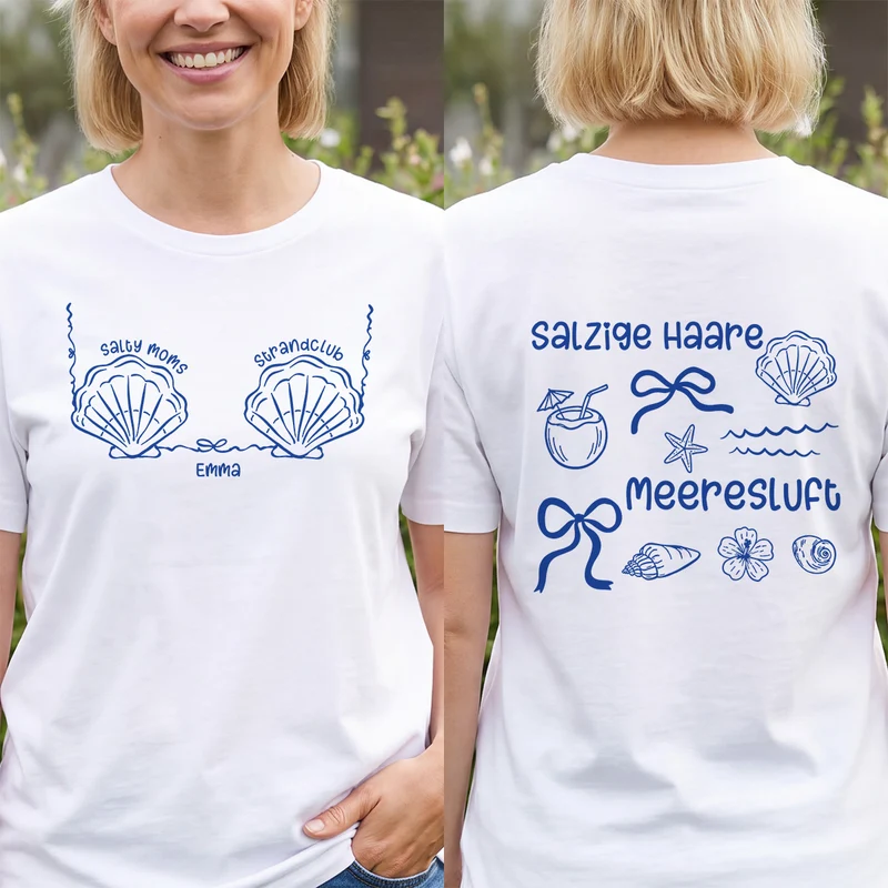 Salty Moms Strandclub Salzige Haare Meeresluft - Personalisierte Geschenke Mama | T Shirt Bedrucken Beidseitig Sommerurlaub