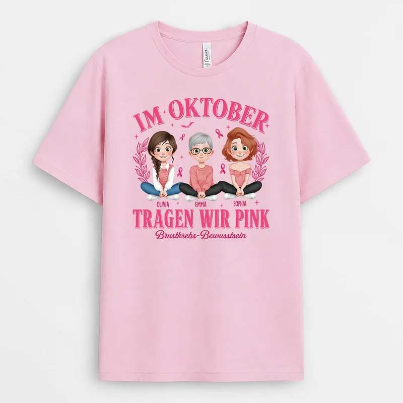 Im Oktober Tragen Wir Pink - Personalisiertes Geschenk | Brustkrebs T Shirt Cartoon