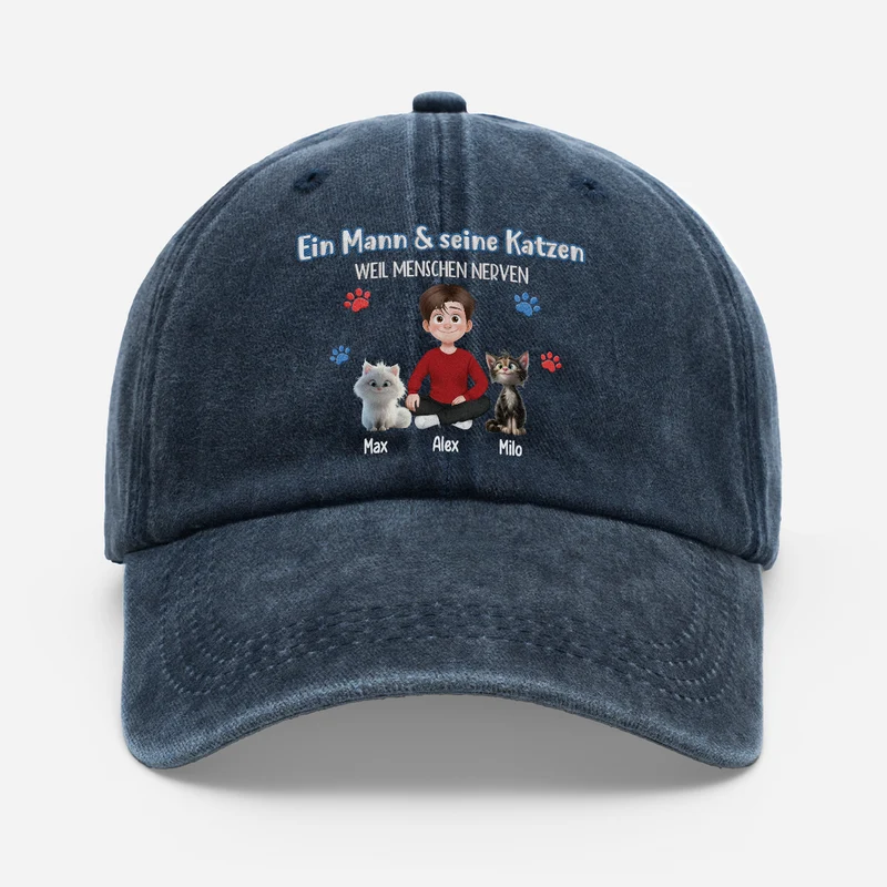 Ein Mann & Seine Katze Weil Menschen Nerven - Personalisiertes Geschenk | Washed Cap Pfoten