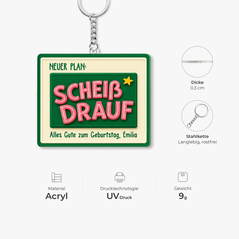Neuer Plan Scheiß Drauf - Personalisierte Geburtstagsgeschenke | Acryl Schlüsselanhänger