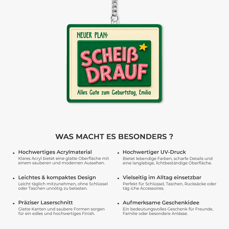 Neuer Plan Scheiß Drauf - Personalisierte Geburtstagsgeschenke | Acryl Schlüsselanhänger