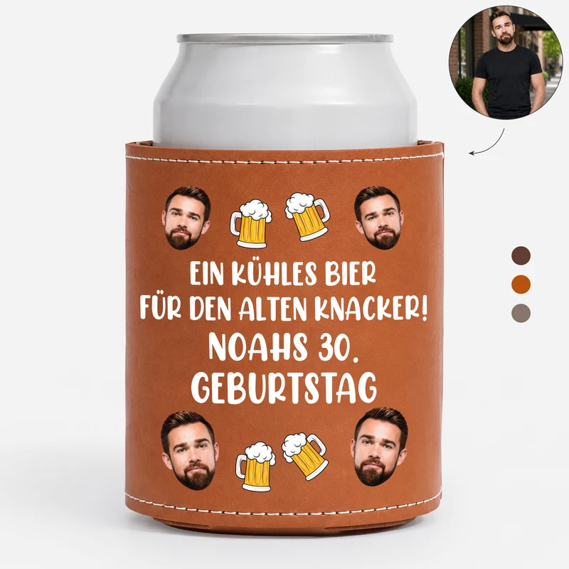 Ein Kühles Bier Für Den Alten Knacker - Personalisierte Geburtstagsgeschenke | Leder Dosenkühler Foto
