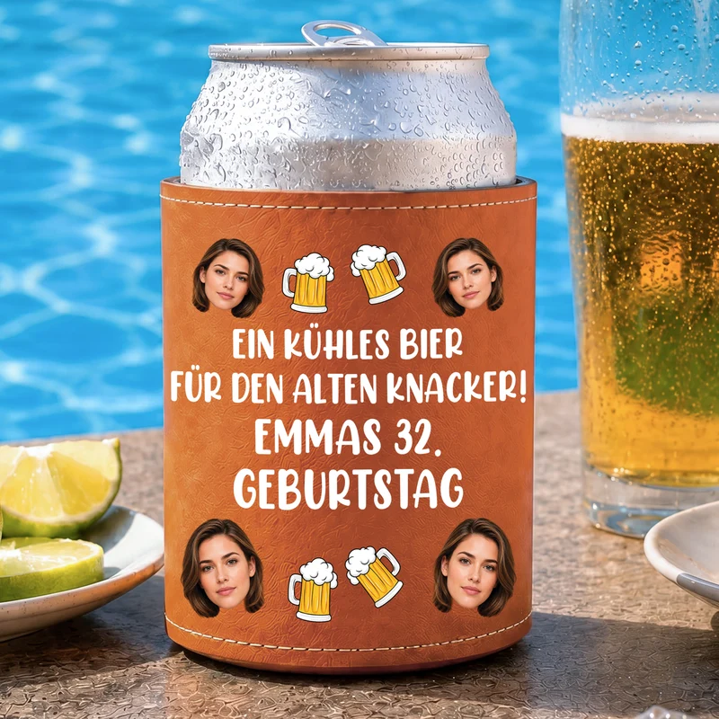 Ein Kühles Bier Für Den Alten Knacker - Personalisierte Geburtstagsgeschenke | Leder Dosenkühler Foto