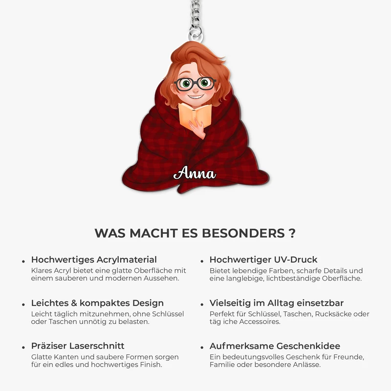 Bücherwurm - Personalisierte Geschenke Für Leseratten Männer Frauen | Acryl Schlüsselanhänger