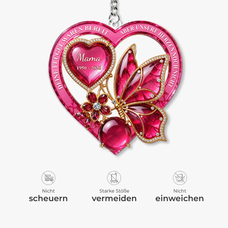 [3D-Optik] Deine Flügel Waren Bereit Aber Mein Herz Noch Nicht - Acryl Schlüsselanhänger - Personalisierte Trauergeschenke | Mama Papa