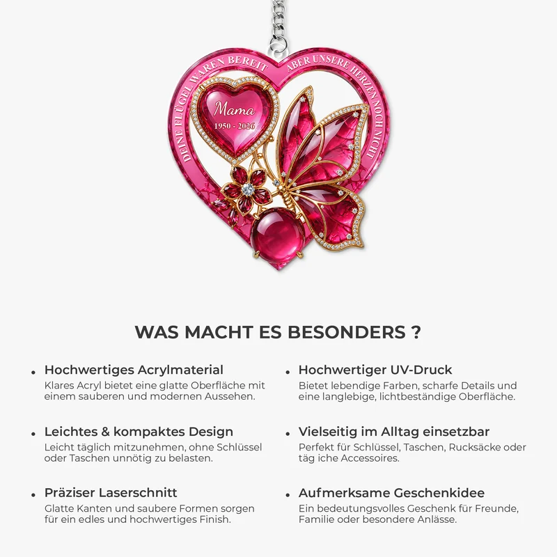 [3D-Optik] Deine Flügel Waren Bereit Aber Mein Herz Noch Nicht - Acryl Schlüsselanhänger - Personalisierte Trauergeschenke | Mama Papa