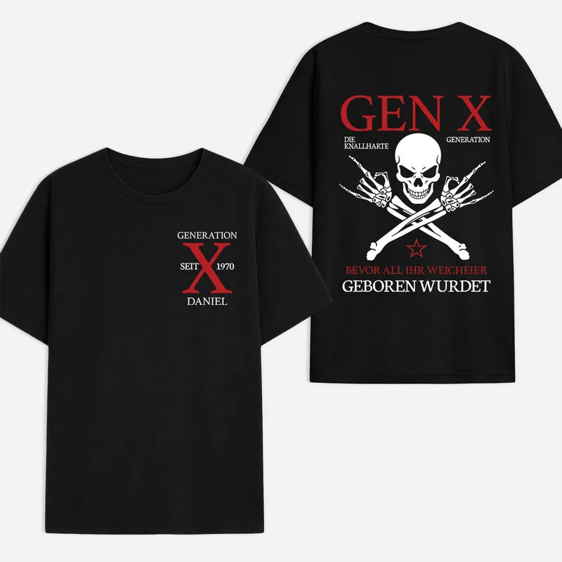 Gen X Skelett Mittelfinger - Personalisiertes Geschenk | T Shirt Bedrucken Beidseitig Papa Opa