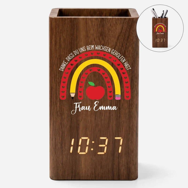 Danke Dass Du Uns Beim Wachsen Geholfen Hast - Personalisiertes Geschenk | Stiftehalter Mit Uhr Danke Lehrerin Text