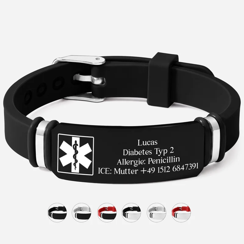 SOS Silikon Armband - Personalisiertes Geschenk | Medizinisches Notfallarmband