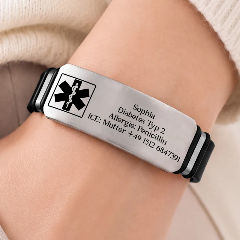 SOS Silikon Armband - Personalisiertes Geschenk | Medizinisches Notfallarmband