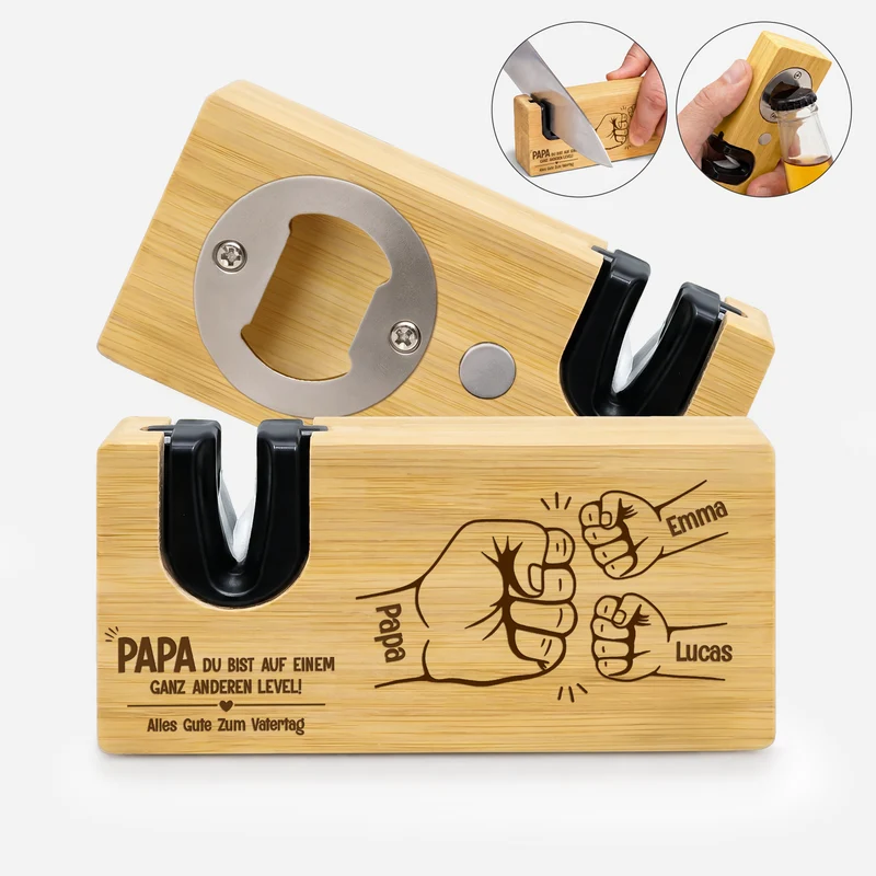 Du Bist Auf Einem Ganz Anderen Level - Personalisiertes Geschenk | Messerschärfer mit Flaschenöffner Vatertag Papa Opa