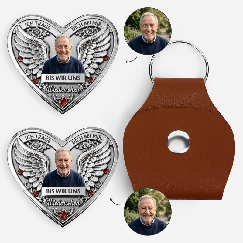 Ich Trage Dich Bei Mir Bis Wir Uns Wiedersehen - Personalisierte Trauergeschenk | Herz Pocket Hug Schlüsselanhänger Foto Papa Mama