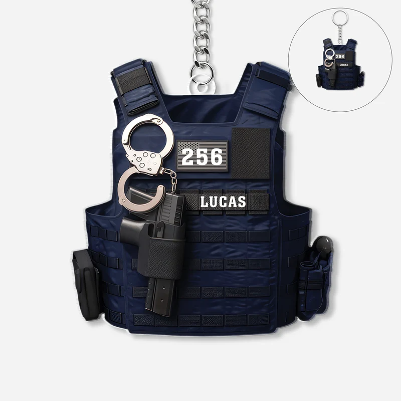 [3D-Optik] Taktische Weste Polizei - Personalisiertes Geschenk | Acryl Schlüsselanhänger