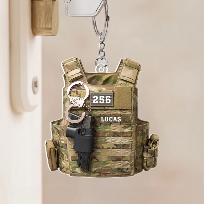[3D-Optik] Taktische Weste Polizei - Personalisiertes Geschenk | Acryl Schlüsselanhänger