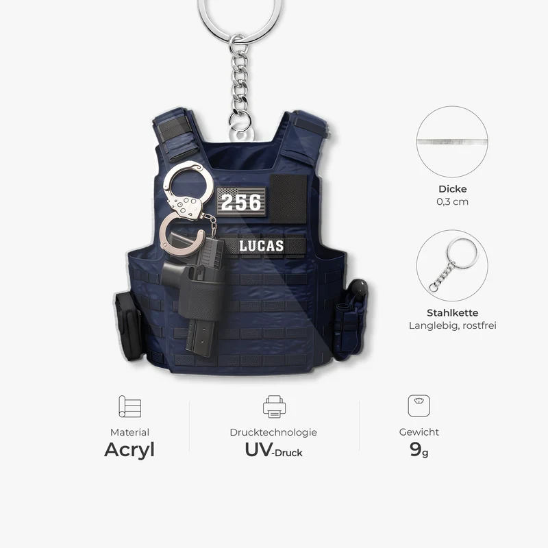 [3D-Optik] Taktische Weste Polizei - Personalisiertes Geschenk | Acryl Schlüsselanhänger