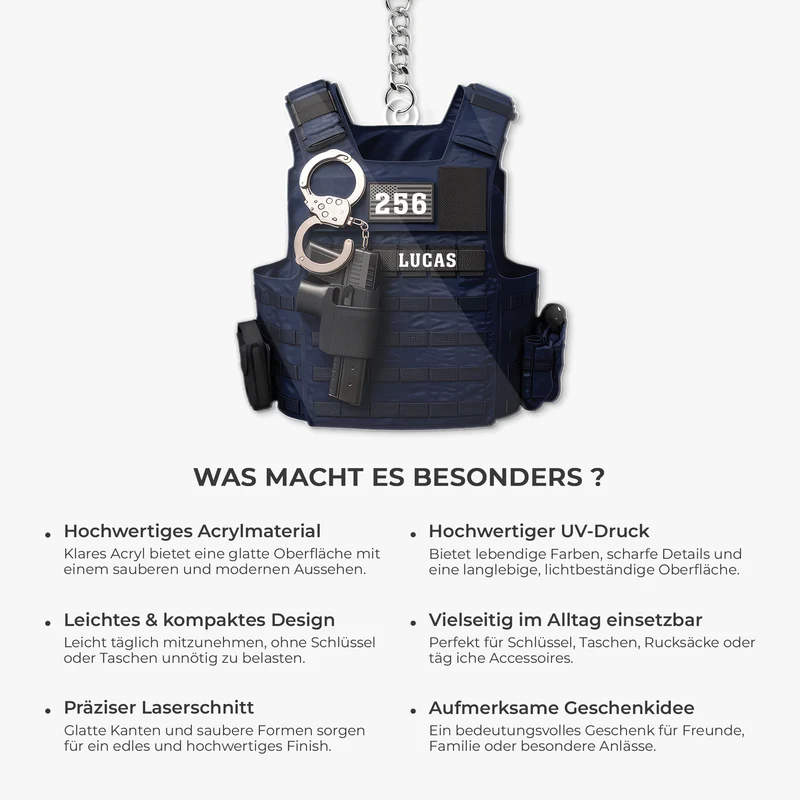 [3D-Optik] Taktische Weste Polizei - Personalisiertes Geschenk | Acryl Schlüsselanhänger