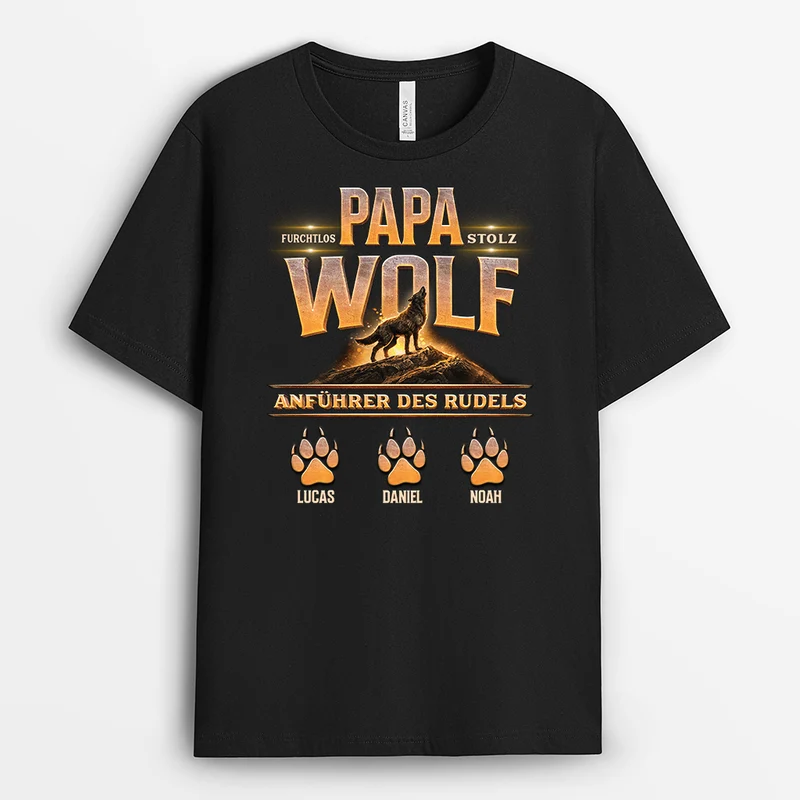 [3D-Optik] Furchtlos Stolz Papa Wolf Anführer Des Rudels - Personalisiertes Geschenk | Opa Papa Shirt