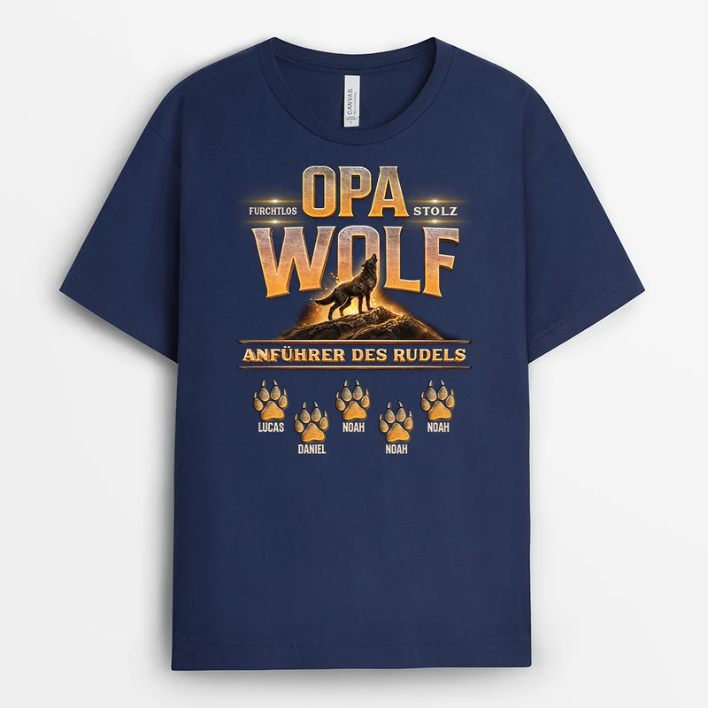 [3D-Optik] Furchtlos Stolz Papa Wolf Anführer Des Rudels - Personalisiertes Geschenk | Opa Papa Shirt