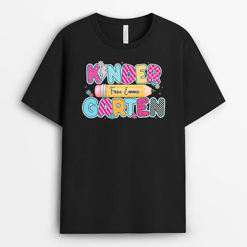 Kindergarten - Personalisiertes Geschenk Lehrer | T Shirt Schwarz