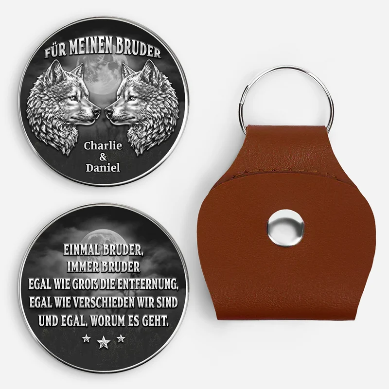 Einmal Bruder Immer Bruder - Personalisiertes Geschenk | Pocket Hug Schlüsselanhänger Freunde Wolf