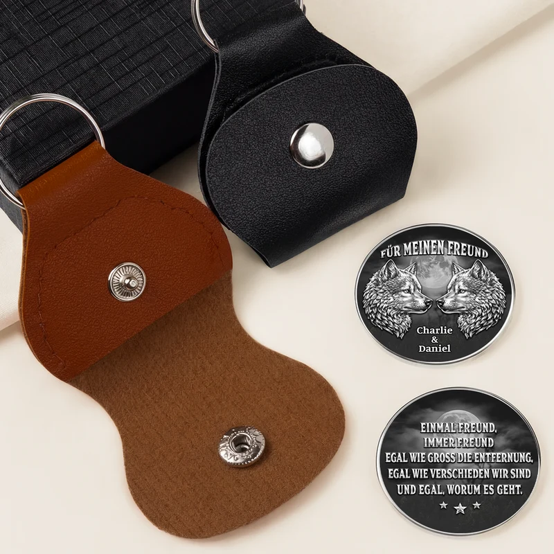 Einmal Bruder Immer Bruder - Personalisiertes Geschenk | Pocket Hug Schlüsselanhänger Freunde Wolf