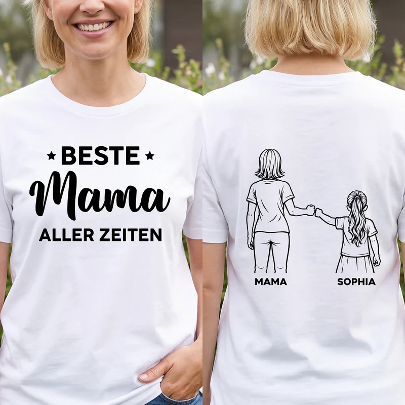 Bester Papa Aller Zeiten - Personalisiertes Geschenk | T Shirt Bedrucken Beidseitig Papa Mama