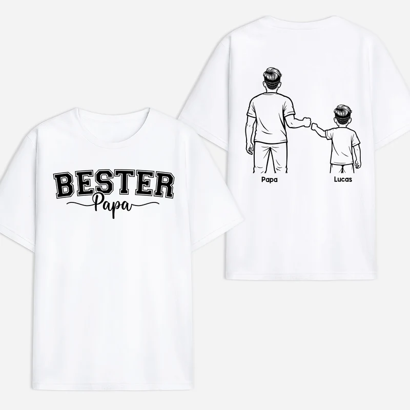 Bester Papa - Personalisiertes Geschenk | T Shirt Bedrucken Beidseitig Papa Mama