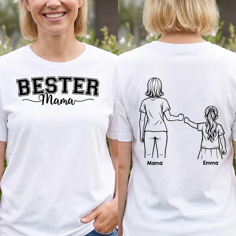 Bester Papa - Personalisiertes Geschenk | T Shirt Bedrucken Beidseitig Papa Mama