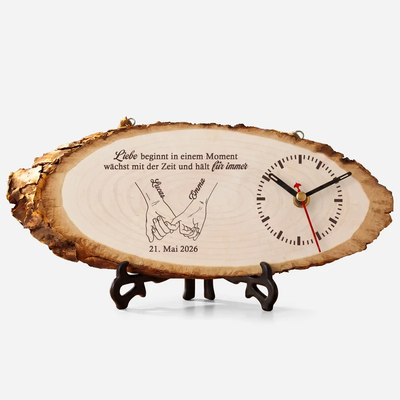 Liebe Beginnt In Einem Moment Wächst Mit Der Zeit Und Hält Für Immer - Personalisierte Geschenke Paar | Uhr Holzscheibe