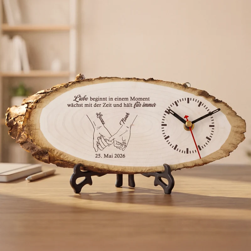 Liebe Beginnt In Einem Moment Wächst Mit Der Zeit Und Hält Für Immer - Personalisierte Geschenke Paar | Uhr Holzscheibe