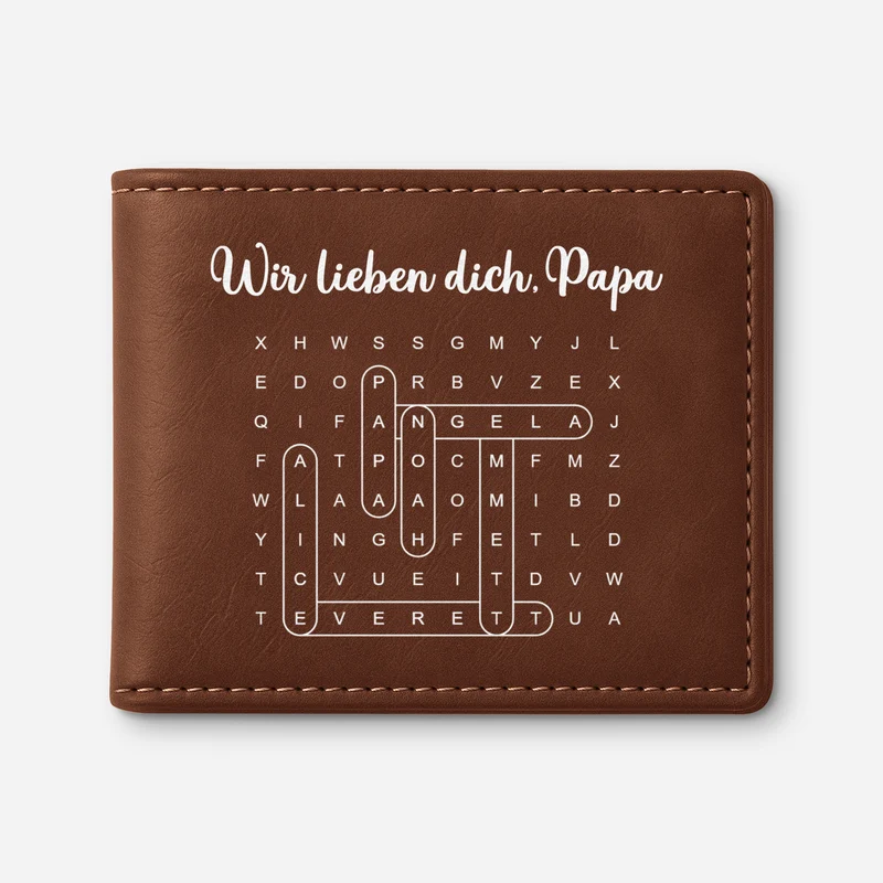 Wir Lieben Dich - Personalisiertes Geschenk | Portemonnaie Herren Wortsuchrätsel Papa Opa