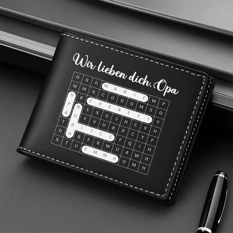 Wir Lieben Dich - Personalisiertes Geschenk | Portemonnaie Herren Wortsuchrätsel Papa Opa