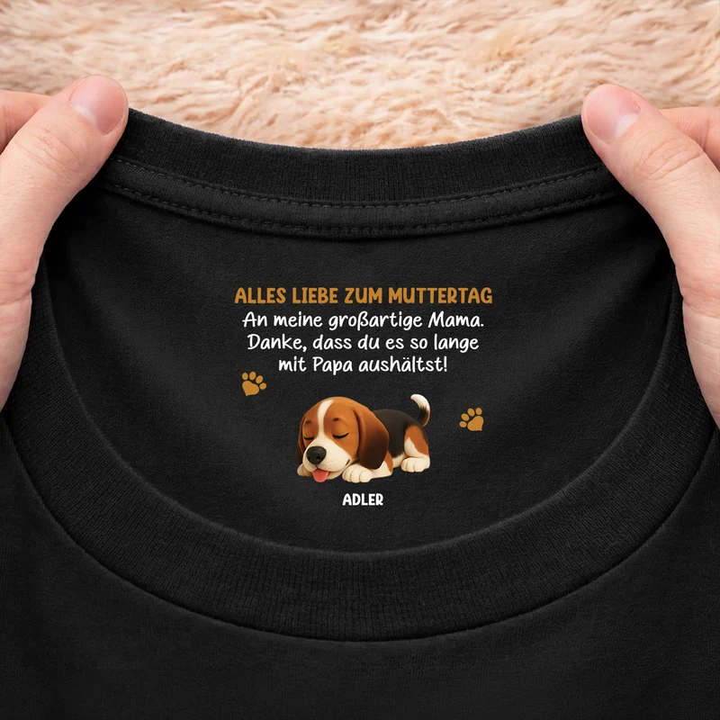 Alles Liebe Zum Muttertag Vatertag - Personalisiertes Hunde Geschenk | Schwarzes T Shirt Nackenlabel Drucken
