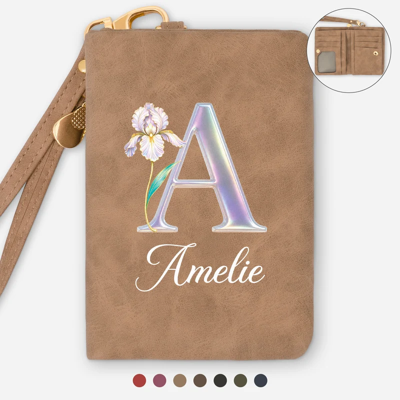 Alphabet Name + Geburtsmonat Blume - Personalisierte Geschenke Für Frauen | Trifold Portemonnaie Hologram