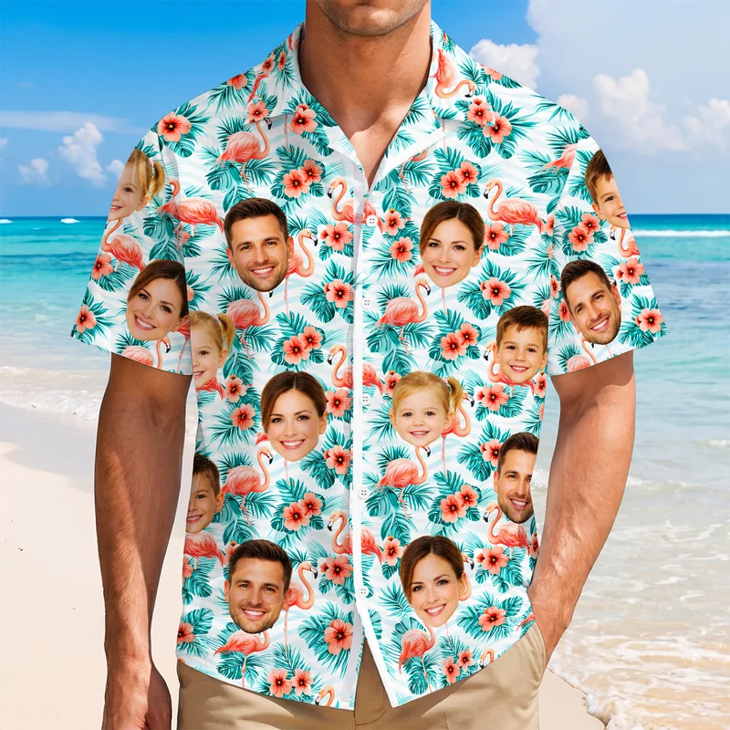 Hawaiihemd Mit Mehreren Gesichtern Sommerurlaub - Personalisiertes Geschenk | Hawaiihemd Familie
