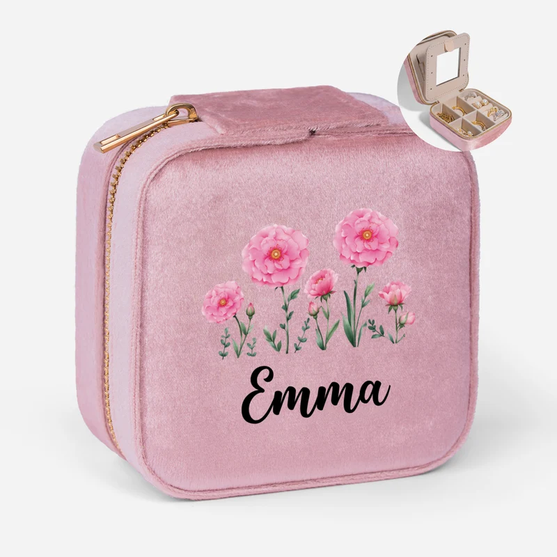 Geburtsmonat Blume - Personalisiertes Geschenk Garten | Schmuckkästchen Samt Frauen