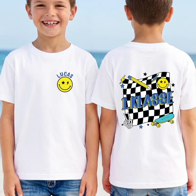Schulkind T Shirt + Bleistift - Personalisiertes Geschenk | Kinder T Shirt Bedrucken Beidseitig