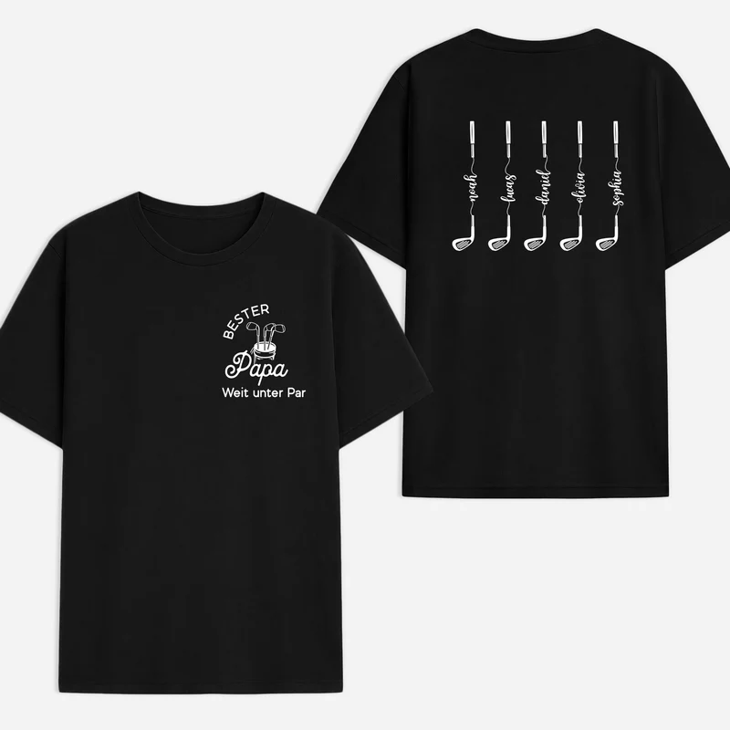 Bester Papa Weit Unter Par - Personalisiertes Geschenk | T Shirt Bedrucken Beidseitig Papa Opa Golf