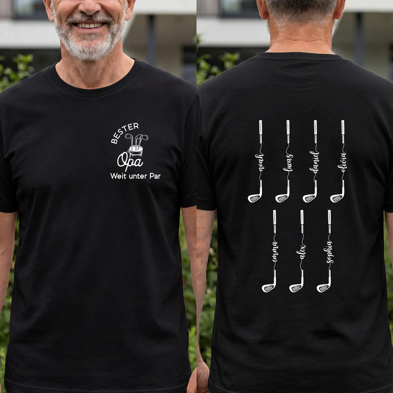 Bester Papa Weit Unter Par - Personalisiertes Geschenk | T Shirt Bedrucken Beidseitig Papa Opa Golf