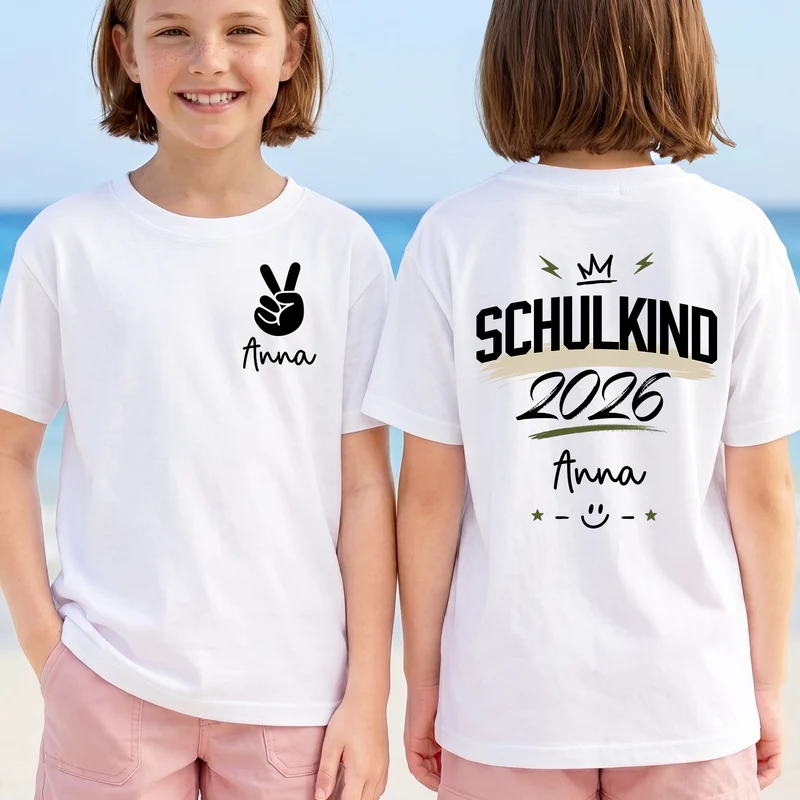 Schulkind T Shirt - Personalisiertes Geschenk | Kinder T Shirt Bedrucken Beidseitig