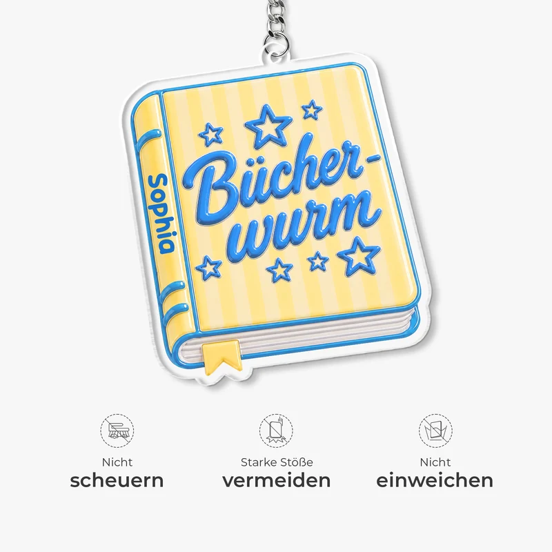 [3D-Optik] Bücher-Nerd - Personalisiertes Geschenk | Acryl Schlüsselanhänger Für Leseratten Frauen Männer