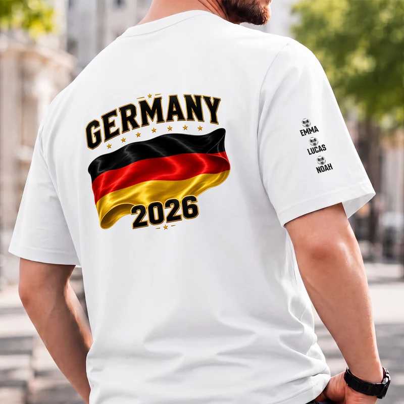 [3D-Optik] Fußball Flaggen - Personalisiertes Geschenk | T-Shirt Mit Rücken- Und Ärmelprint